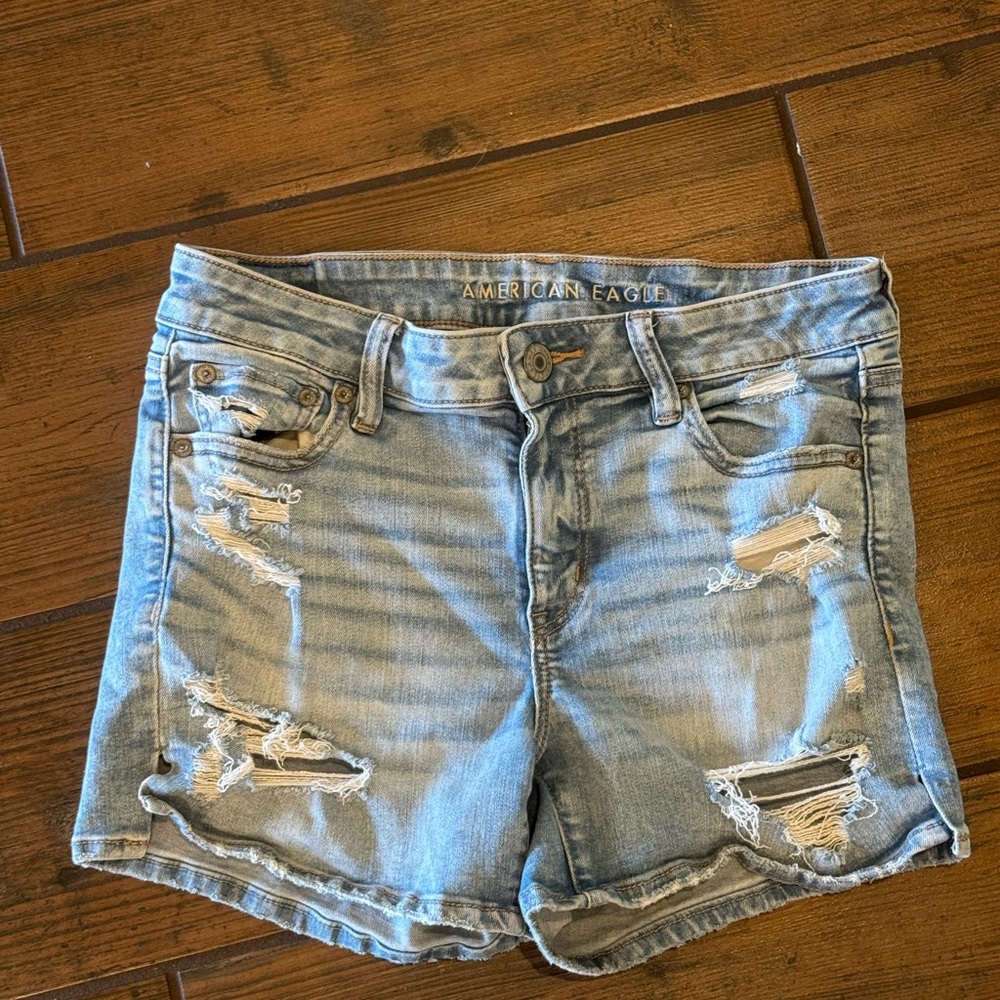 American Eagle Outfitters Women's Ripped Light Blue Jean Shorts